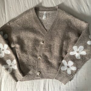 Dreamers Floral-Sleeve Cropped Cardigan Sweater